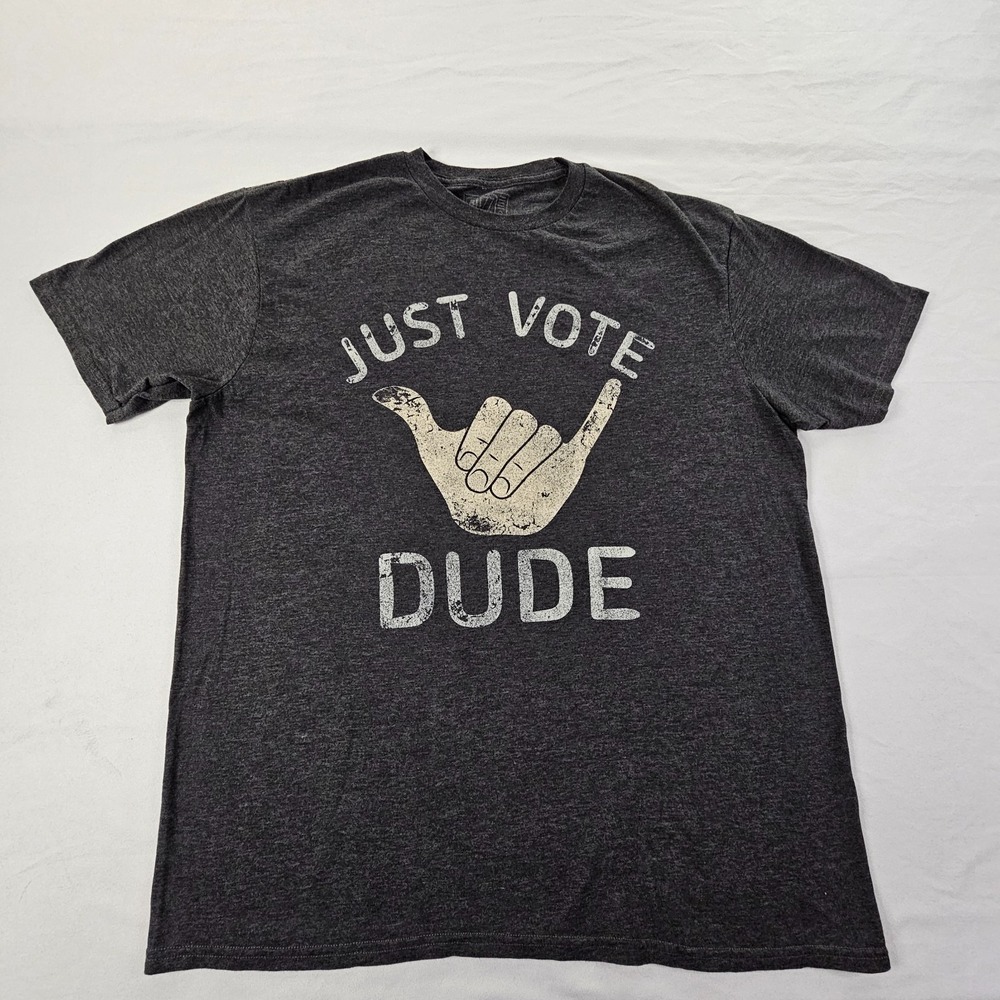 Just Vote Dude Gray Short Sleeve Cotton Blend T-Shirt Men's M‎